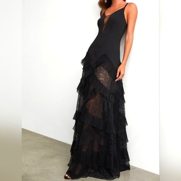 NWT BCBGMAXAZRIA Avaline Elegant Black Lace Evening Dress - Picture 1 of 13